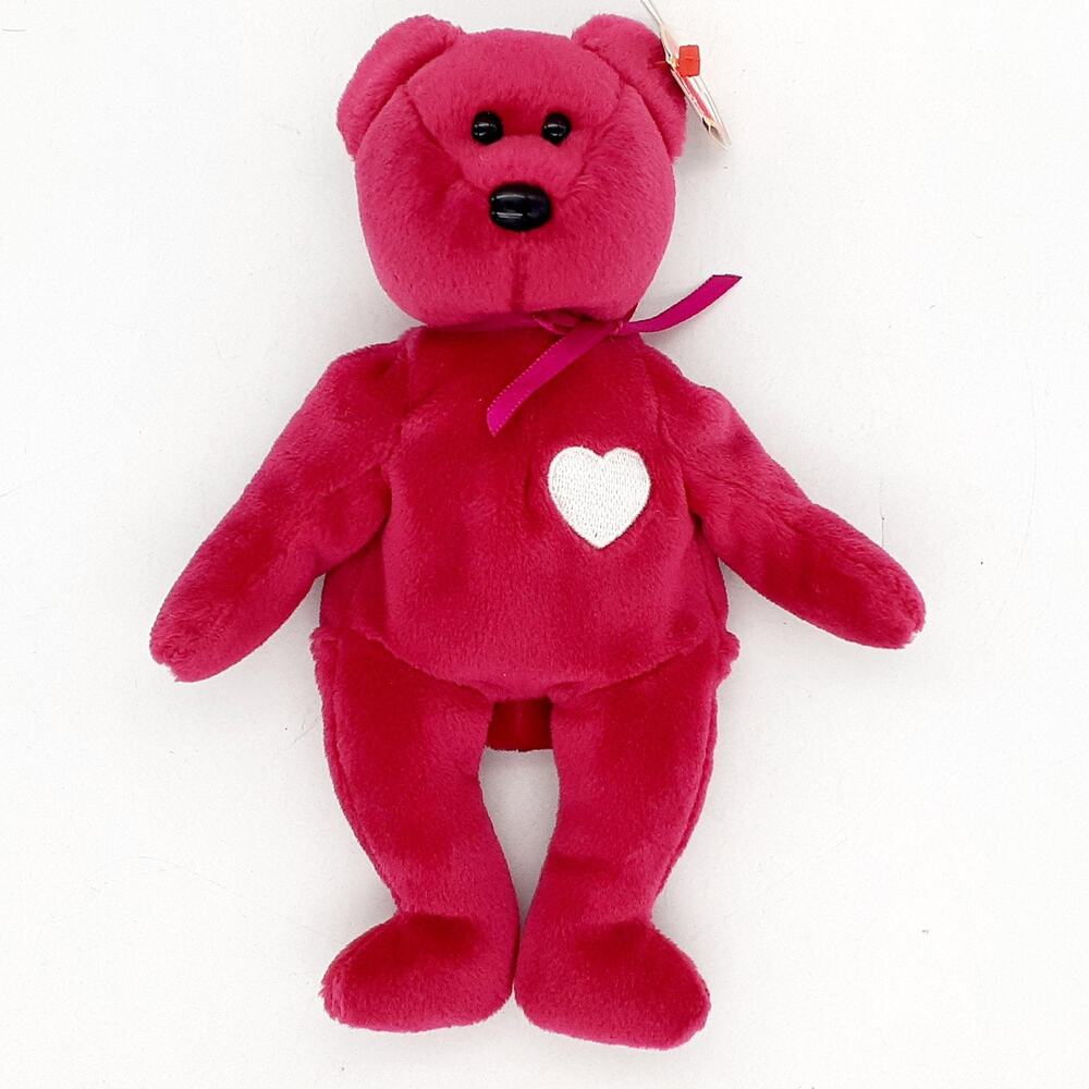 Ty Beanie Baby Valentina Bear Plush Small Fuchsia Heart With Swing Tag Ribbon